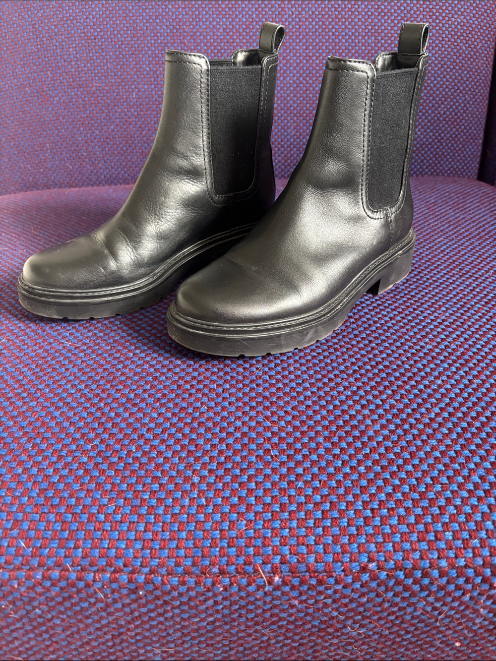 Vince Black Leather Chelsea Lug Sole Ankle Boots